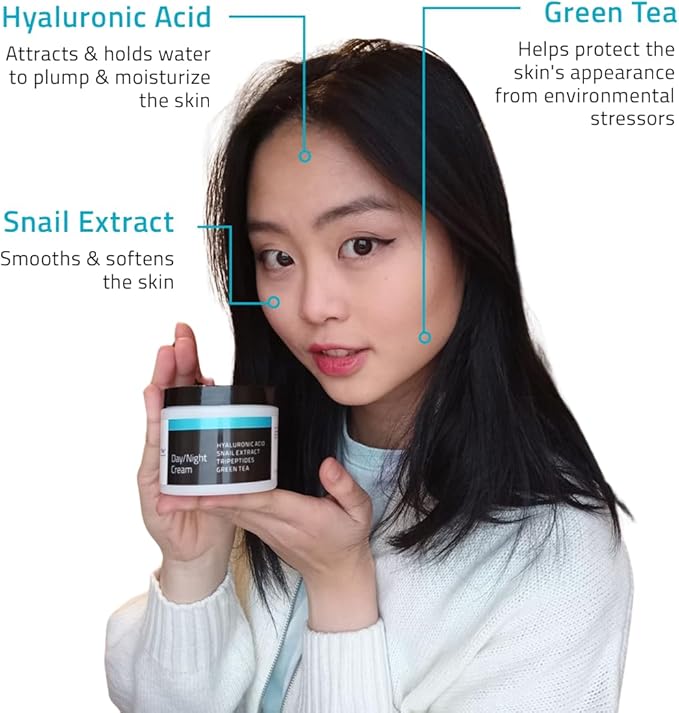 YEOUTH Day & Night Face Cream – Hyaluronic Acid, Snail Mucin & Copper Peptides, Hydrating & Fragrance-Free, 60g