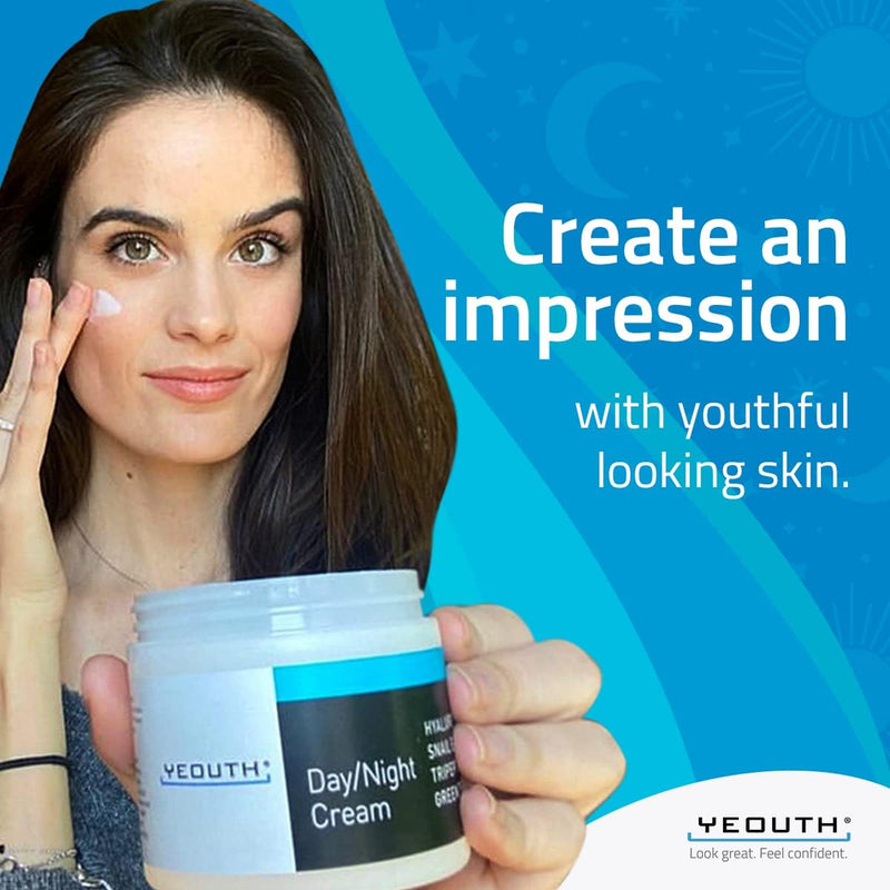YEOUTH Day & Night Face Cream – Hyaluronic Acid, Snail Mucin & Copper Peptides, Hydrating & Fragrance-Free, 60g